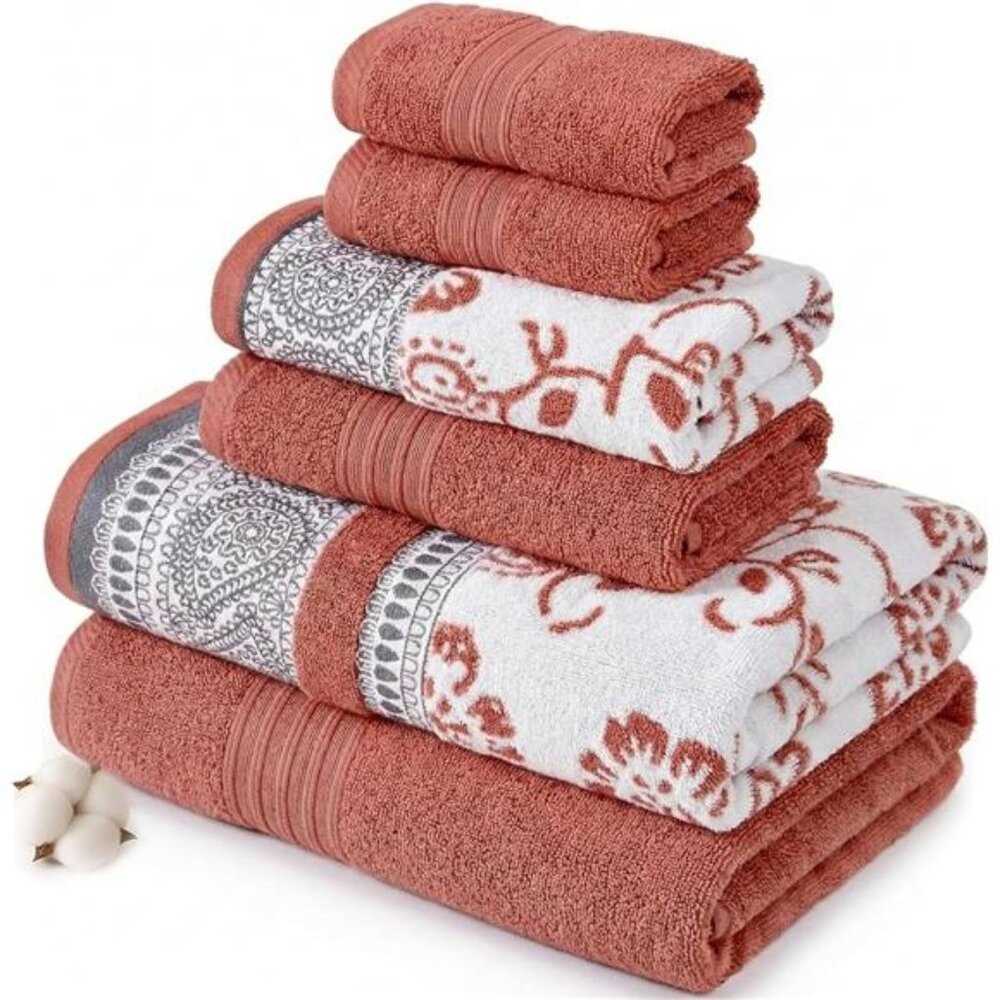 New 6 Piece Set, 2 Bath Towels, 2 Hand Towels, 2 Washcloths Yarn Dyed Jacquard